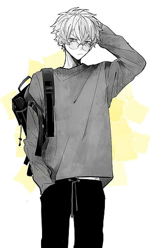Anime Boy With Glasses And Backpack In Loose Hoodie HD phone wallpaper