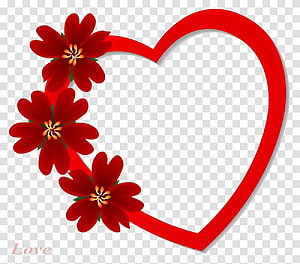 Red Heart Frame with Floral Blooms on Transparent Background HD wallpaper