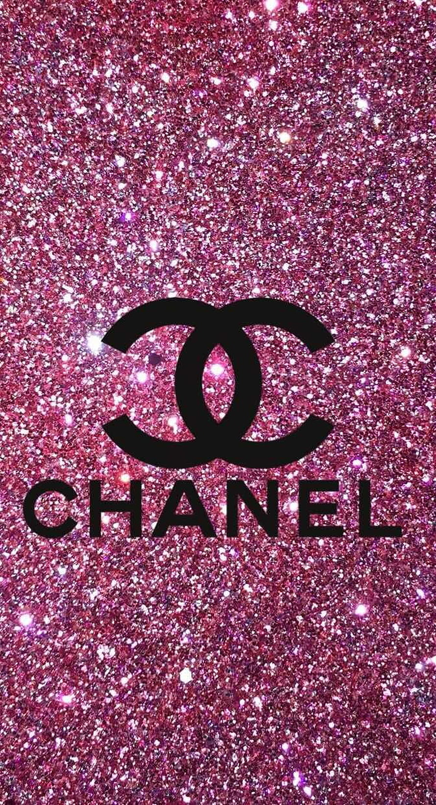 Chanel Logo on Sparkling Pink Glitter Background HD phone wallpaper