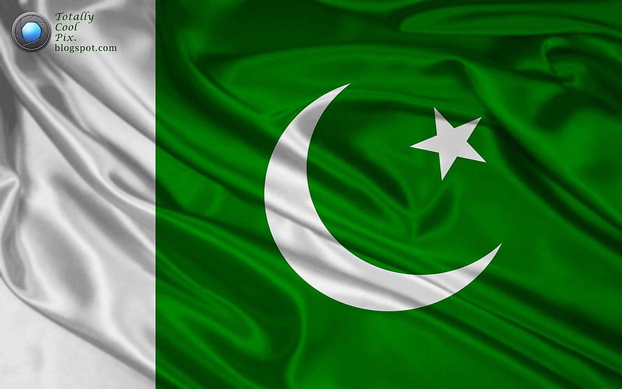 Pakistan National Flag with Crescent and Star on Flowing Green and White Silk Fabric HD wallpaper