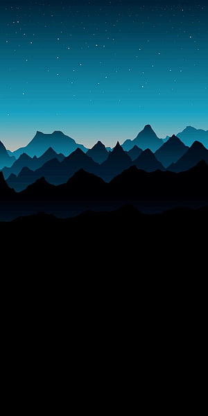 Minimalist Night Sky Mountain Silhouette Landscape with Starry Gradient HD phone wallpaper