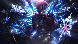 Akaza from Demon Slayer Wielding Glowing Ice Crystals in Dark Fantasy Anime Art HD wallpaper