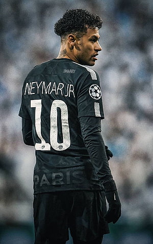 Neymar Jr in Paris Saint-Germain Black Away Kit with Number 10 Jersey HD phone wallpaper