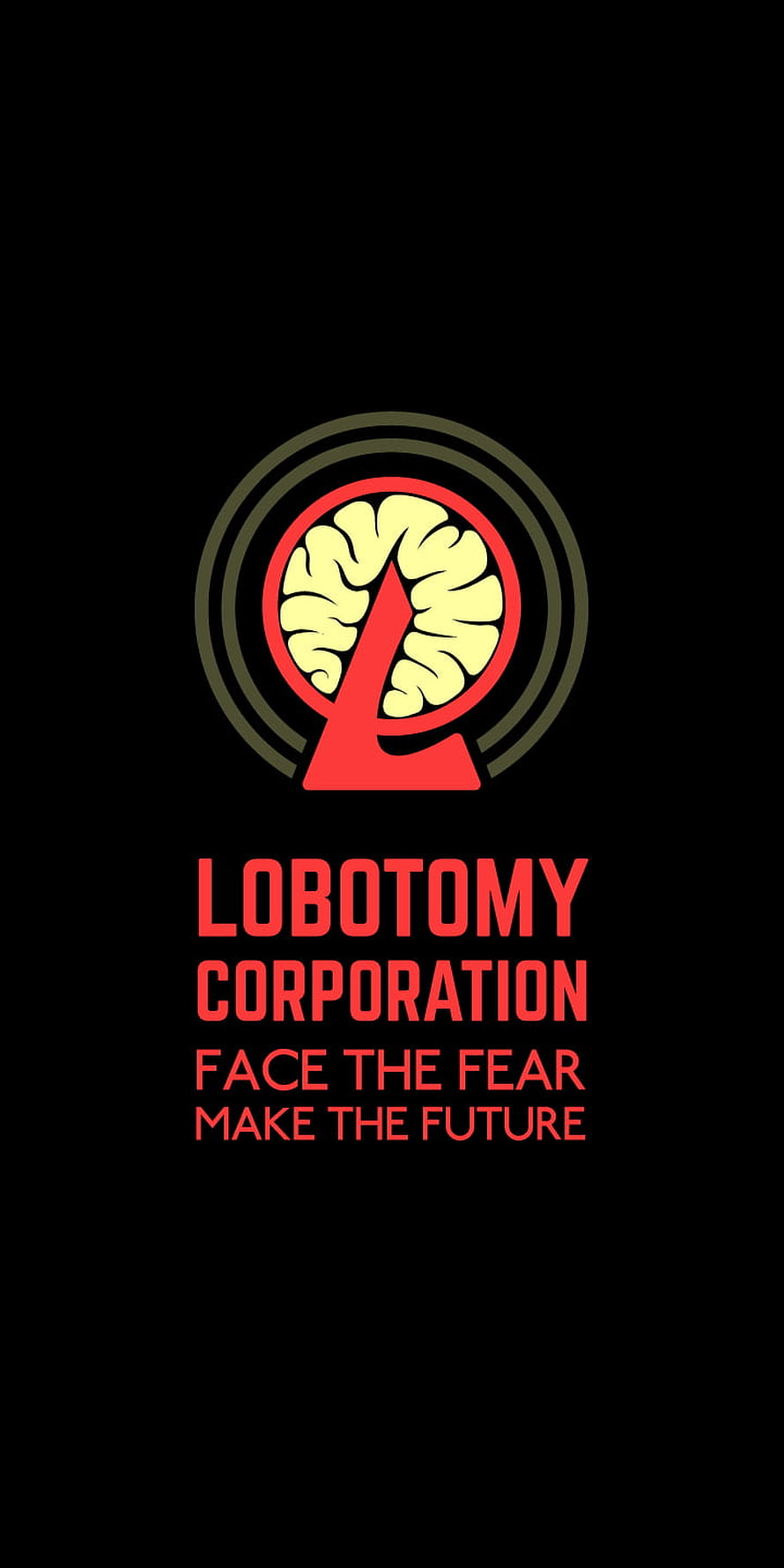 Lobotomy Corporation Logo with Brain Icon and Tagline on Black Background HD phone wallpaper