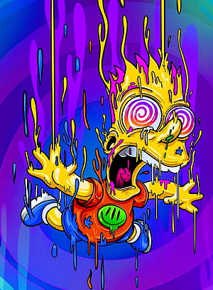 Psychedelic Trippy Cartoon Character with Melted Features and Vibrant Neon Colors HD phone wallpaper