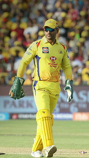 MS Dhoni in Chennai Super Kings yellow kit walking on the cricket field HD phone wallpaper