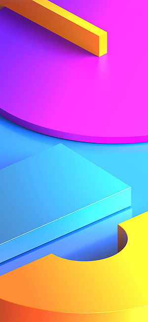 Vibrant 3D Geometric Abstract Shapes in Neon Purple Blue and Orange HD phone wallpaper