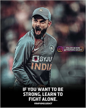 Virat Kohli Intense Cricket Portrait in India Jersey with Motivational Quote HD phone wallpaper