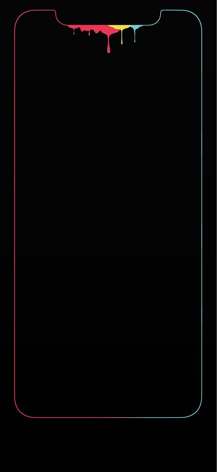 Minimalist iPhone Xs Outline with Colorful Dripping Paint on Black Background HD phone wallpaper