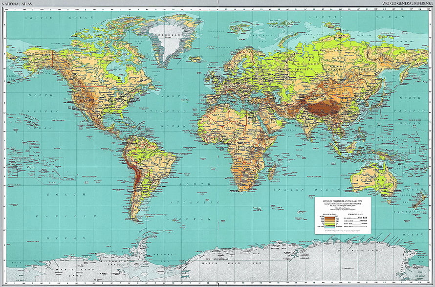 Vintage National Atlas World Political and Physical Map with Topographic Relief HD wallpaper