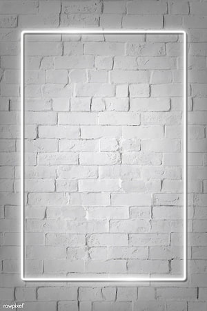 Minimalist white neon rectangle frame mounted on a textured white brick wall background HD phone wallpaper