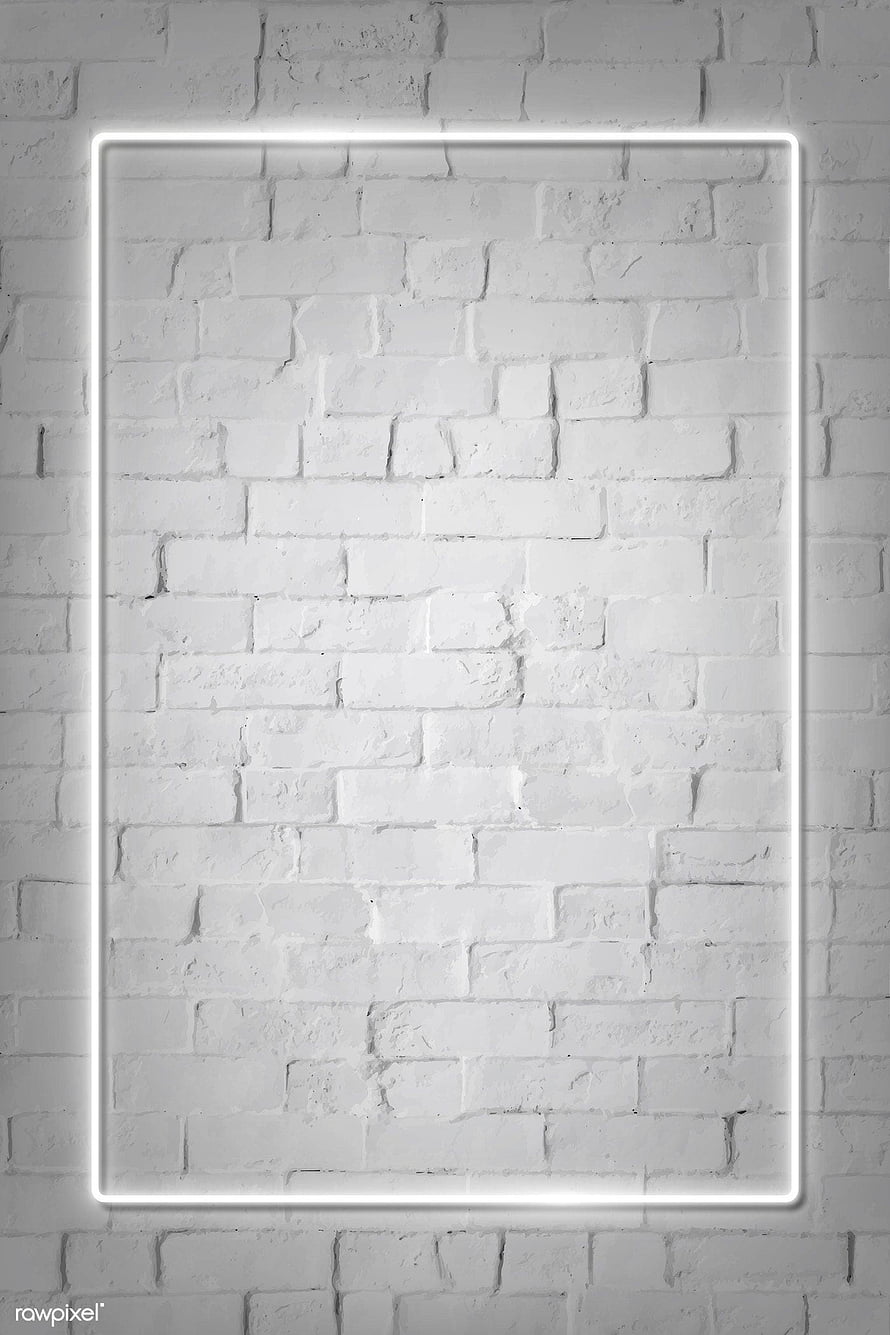 Minimalist white neon rectangle frame mounted on a textured white brick wall background HD phone wallpaper