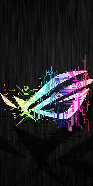 Asus ROG Circuit Board Logo with Neon Rainbow Gradient on Dark Background HD phone wallpaper