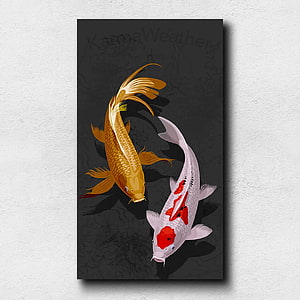 Two Koi Carp Swimming in Dark Water with Traditional Japanese Art Style HD phone wallpaper