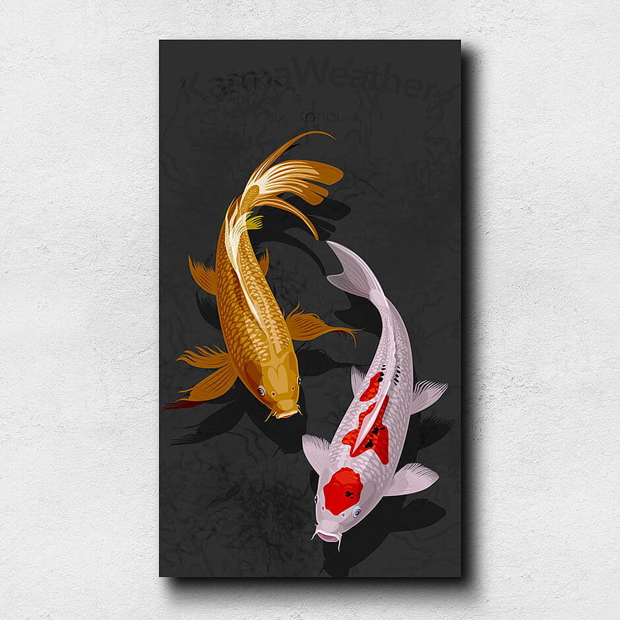Two Koi Carp Swimming in Dark Water with Traditional Japanese Art Style HD phone wallpaper