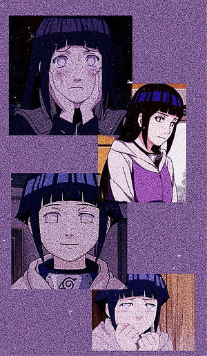 Hinata Hyuga Anime Character Collage with Purple Aesthetic and Grainy Texture HD phone wallpaper