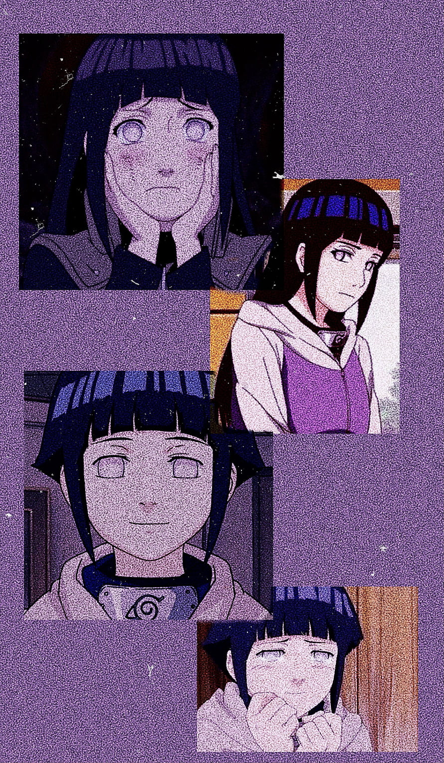 Hinata Hyuga Anime Character Collage with Purple Aesthetic and Grainy Texture HD phone wallpaper
