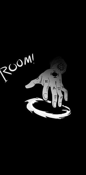 Trafalgar Law Devil Fruit Hand Illustration with Room Text on Black Background HD phone wallpaper