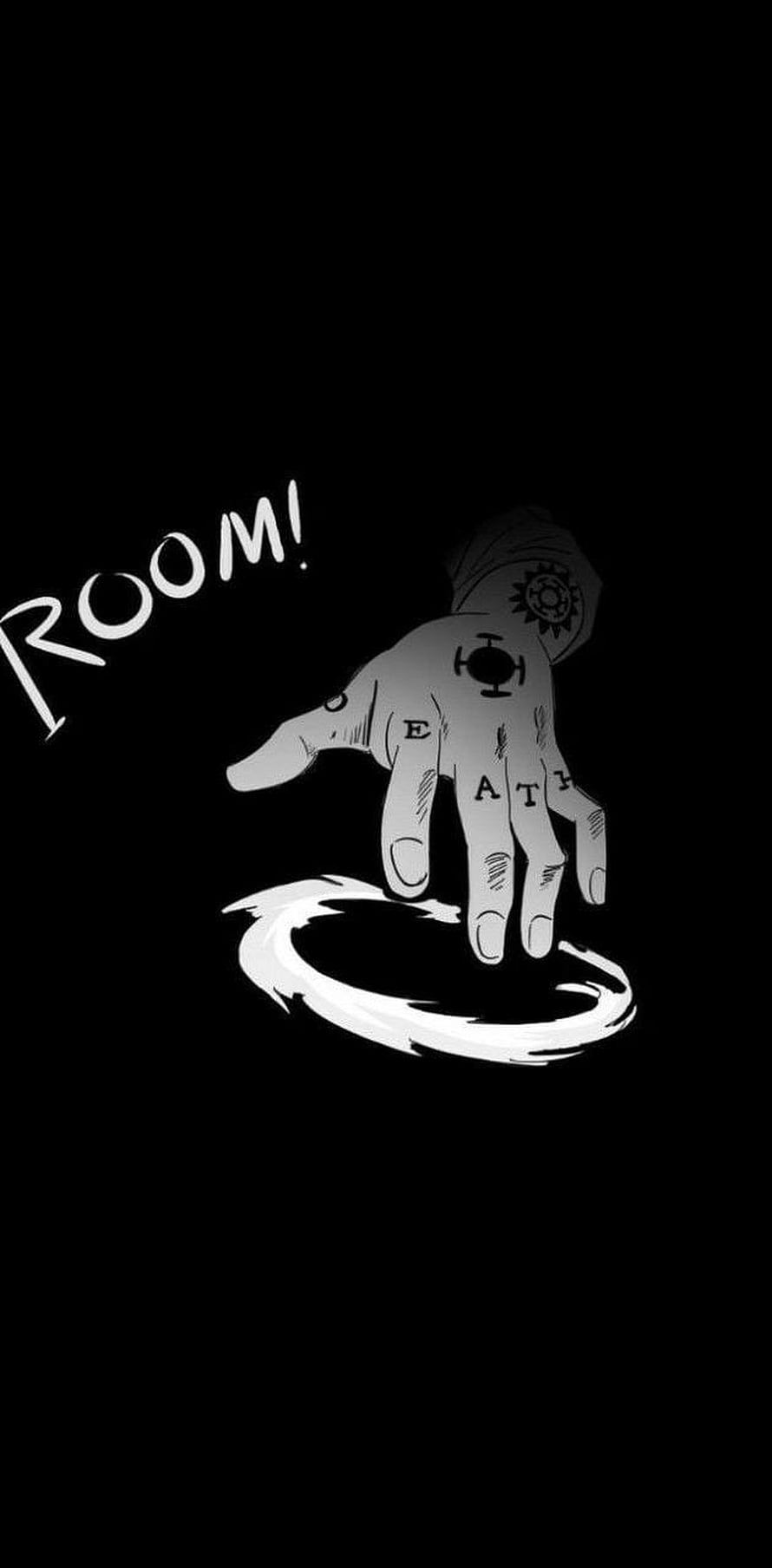 Trafalgar Law Devil Fruit Hand Illustration with Room Text on Black Background HD phone wallpaper