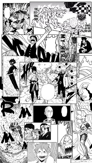 Black and White Manga Panel Collage Featuring Action Scenes and Character Portraits HD phone wallpaper