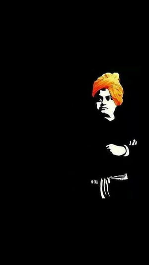 Swami Vivekananda Minimalist Portrait with Turban on Black Background HD phone wallpaper