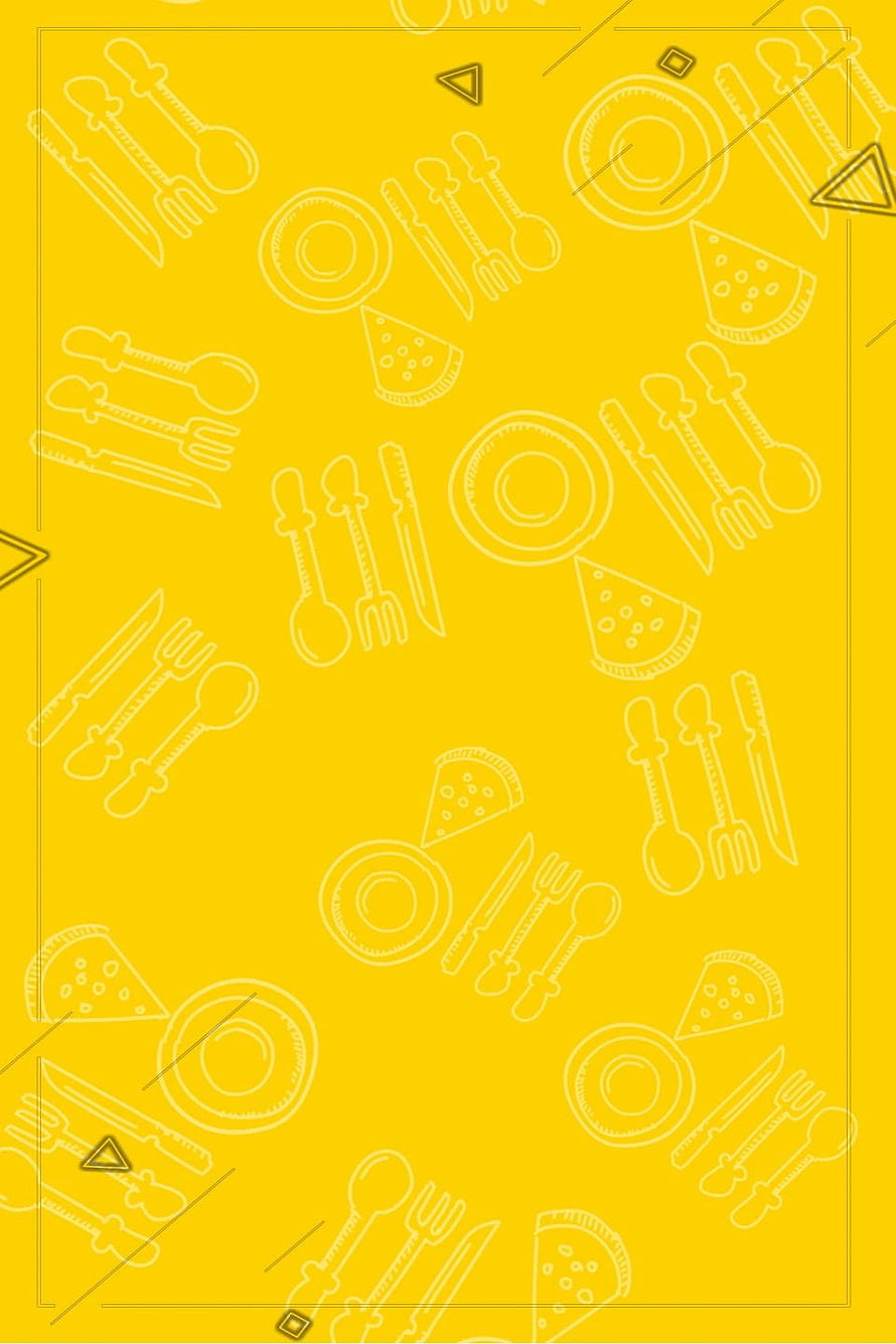 Yellow Restaurant Menu Background With Doodle Cutlery, Pizza Slices, and Geometric Accents HD phone wallpaper
