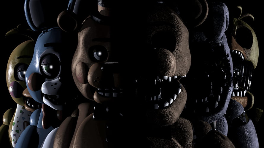Five Nights at Freddy's animatronic characters in dark horror setting HD wallpaper