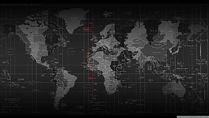 Dark World Time Zone Map with Red Prime Meridian Line and Country Borders HD wallpaper