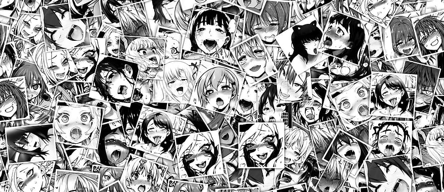 Black and White Anime Ahegao Face Collage Wallpaper HD wallpaper