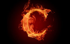 Glowing Fire Letter C With Fiery Orange Flames On Black Background HD wallpaper