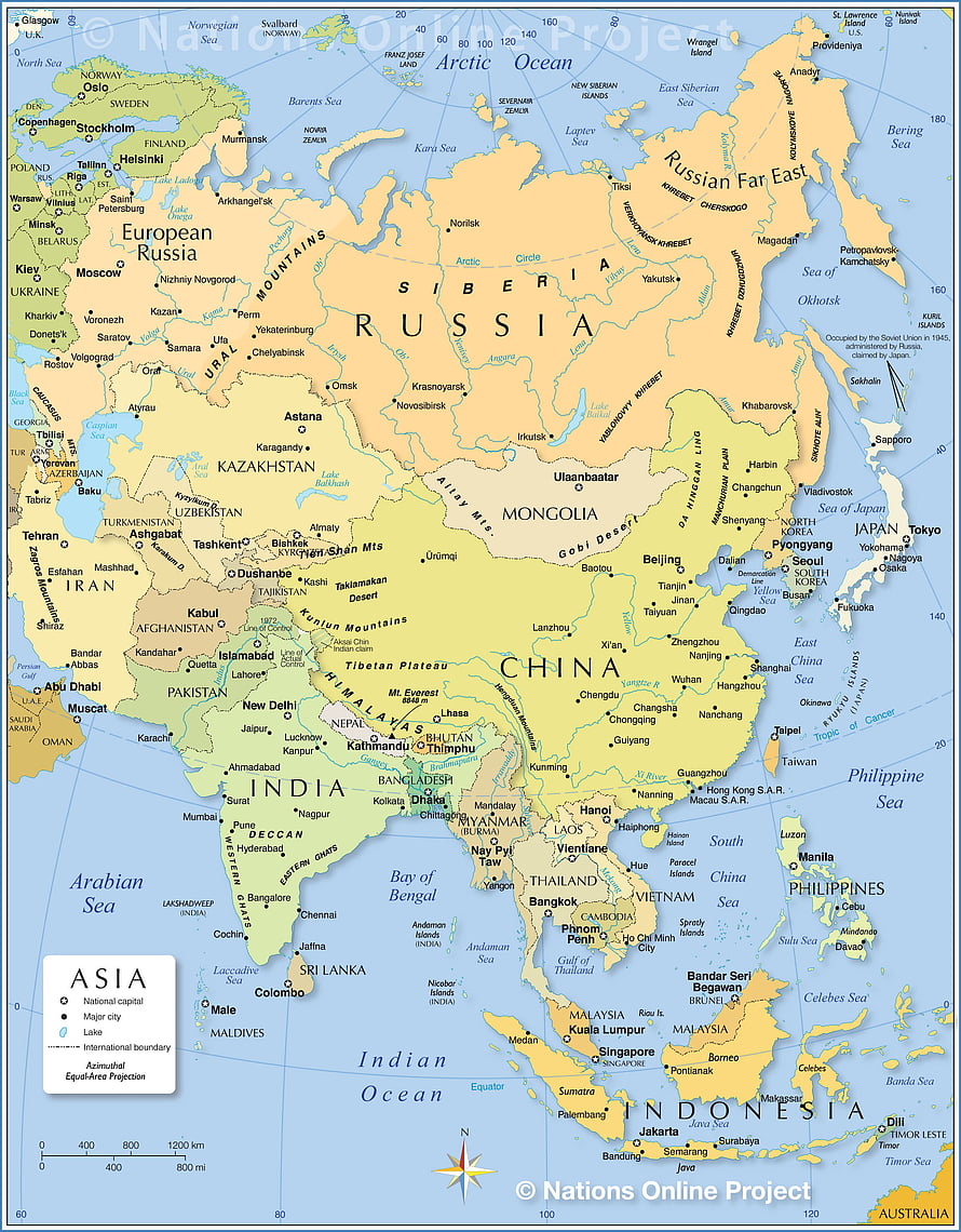 Detailed Political Map of Asia Featuring Russia China India and Southeast Asia HD phone wallpaper
