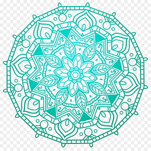 Intricate Teal Mandala Line Art with Floral and Geometric Patterns on Transparent Background HD phone wallpaper