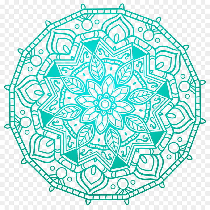 Intricate Teal Mandala Line Art with Floral and Geometric Patterns on Transparent Background HD phone wallpaper