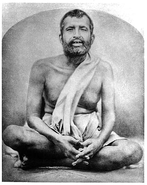 Sri Ramakrishna seated in meditation wearing traditional dhoti and shawl HD phone wallpaper