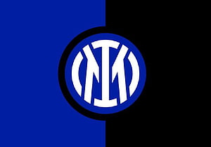 Inter Milan Official Club Crest on Split Blue and Black Background HD wallpaper