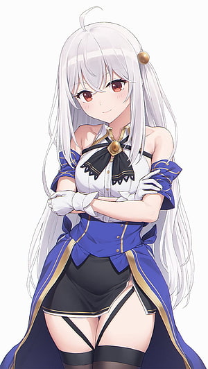 Ninym Ralei Anime Character in Blue and White Dress with Silver Hair HD phone wallpaper
