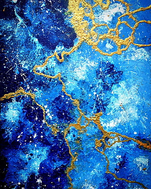 Abstract Blue and Gold Marble Texture with Metallic Veins and Splatter Details HD phone wallpaper