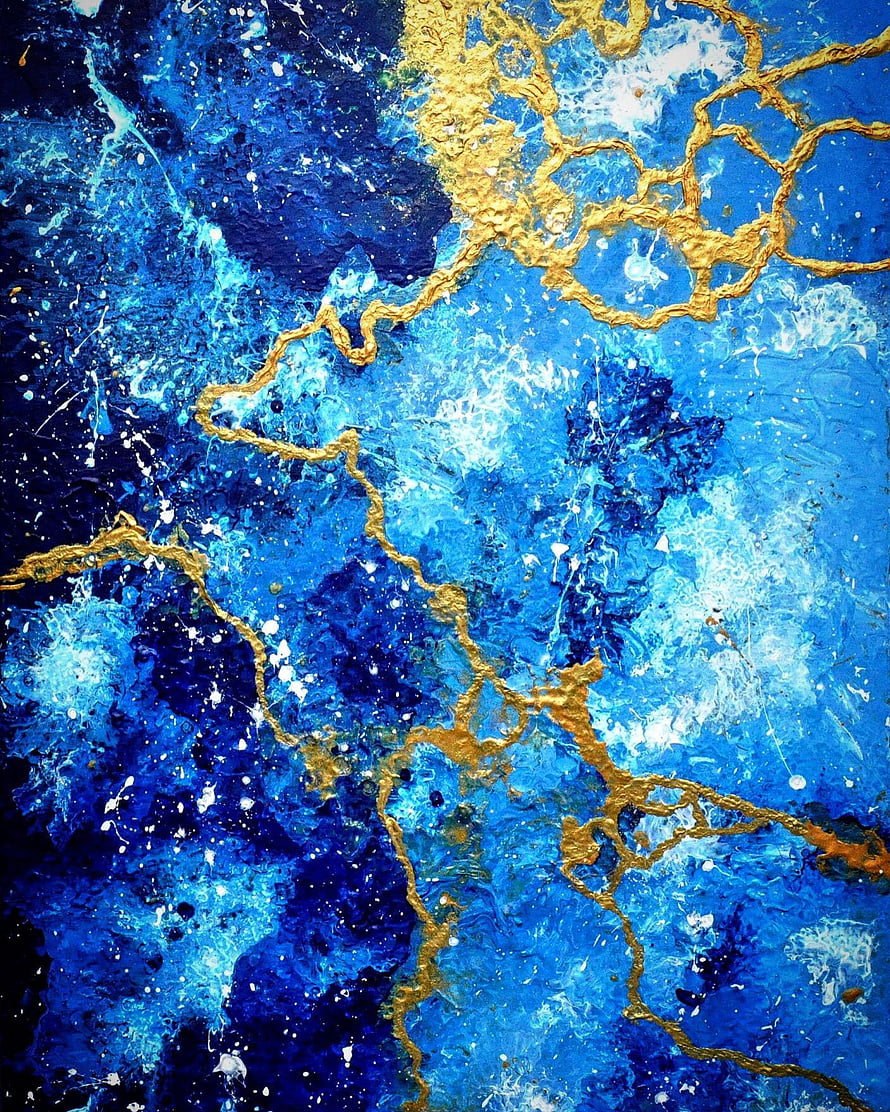 Abstract Blue and Gold Marble Texture with Metallic Veins and Splatter Details HD phone wallpaper