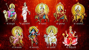 Nav Durga: Nine Forms of Goddess Durga in Traditional Indian Art HD wallpaper