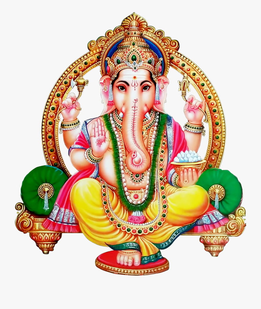 Lord Ganesha Seated on Ornate Throne with Modak and Axe in Traditional Indian Art Style HD phone wallpaper