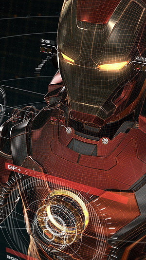 Iron Man 3D Wireframe Armor with Glowing Arc Reactor and HUD Interface, Iron Man 3D …, #iron man 3d HD phone wallpaper
