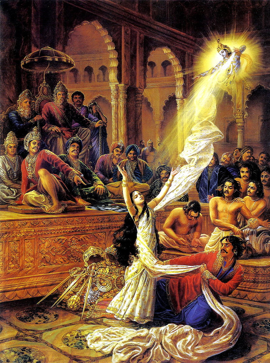 Draupadi's Divine Intervention in the Mahabharata Courtroom HD phone wallpaper