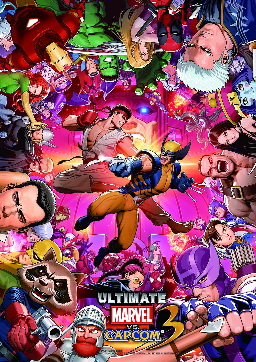 Ultimate Marvel vs Capcom 3 Fighting Game Poster Featuring Wolverine Ryu and Marvel Heroes HD phone wallpaper