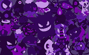 Gengar and Ghost Type Pokemon Purple Monochrome Illustration HD wallpaper