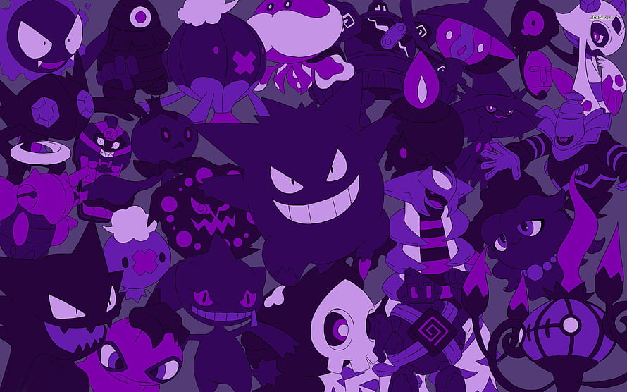 Gengar and Ghost Type Pokemon Purple Monochrome Illustration HD wallpaper