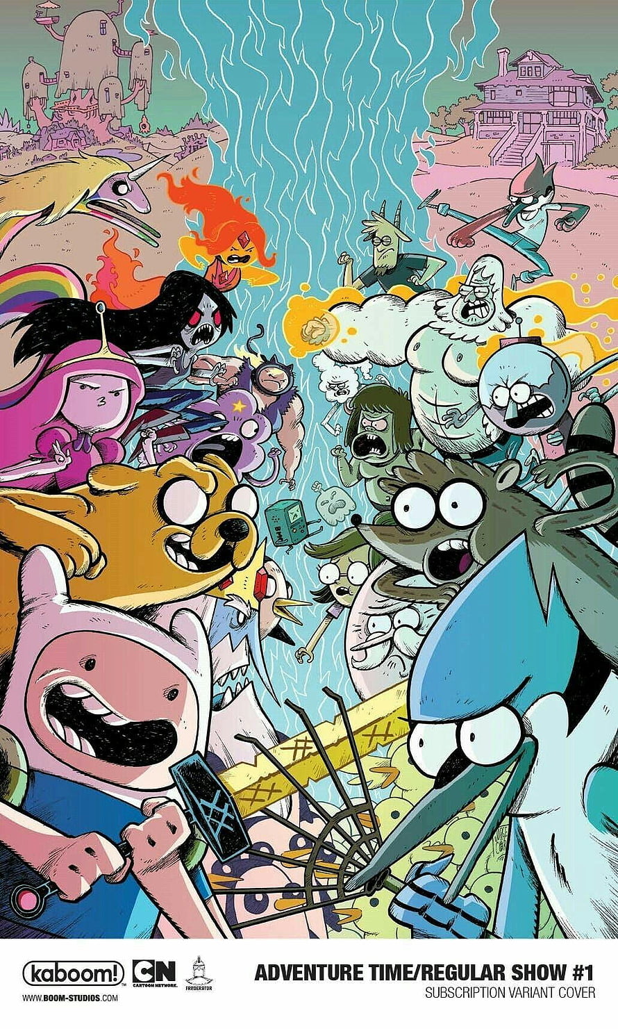 Adventure Time and Regular Show Crossover Comic Cover Art Featuring Finn, Jake, Mordecai, and Rigby HD phone wallpaper