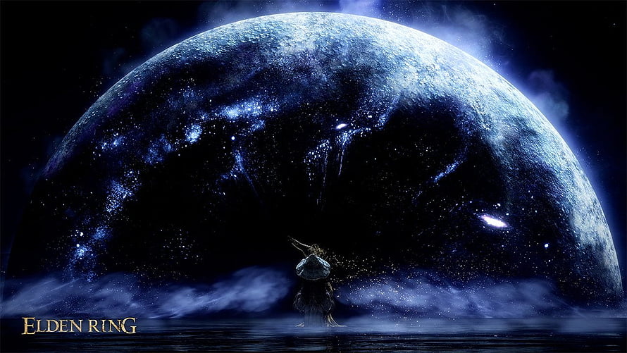 Elden Ring Tarnished Standing Before the Erdtree Under a Starry Night Sky HD wallpaper