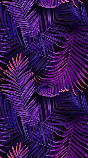 Vibrant Purple Palm Fronds on Black Background Digital Art HD phone wallpaper
