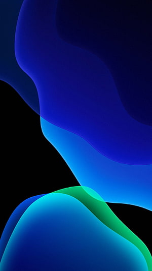 Abstract Dark Mode Blue Gradient Waves with Green Accents on Black Background HD phone wallpaper