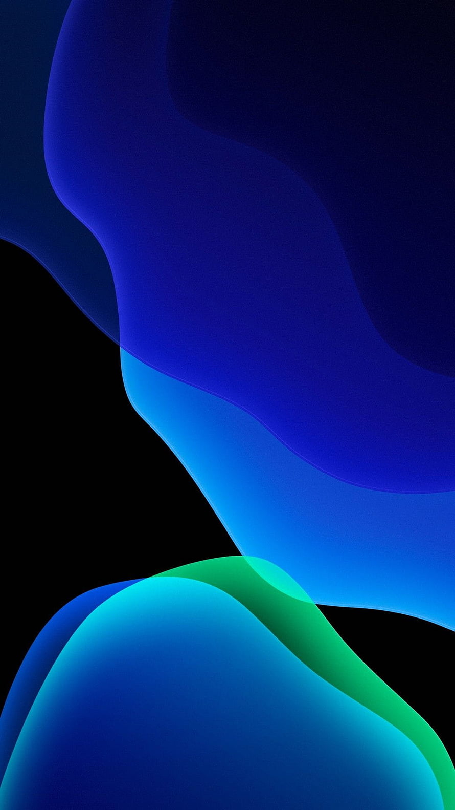 Abstract Dark Mode Blue Gradient Waves with Green Accents on Black Background HD phone wallpaper